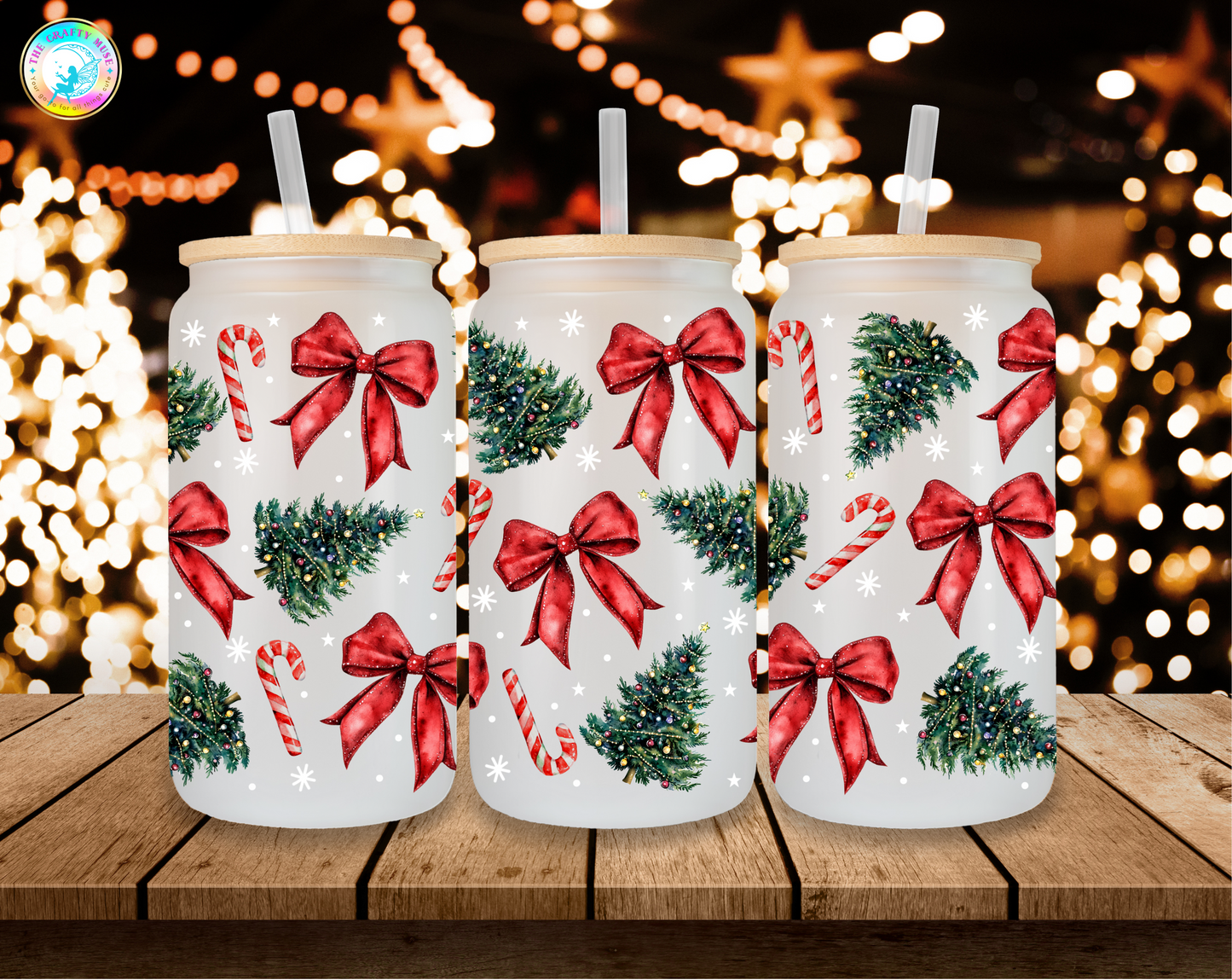 16 oz Christmas Themed Can Glass