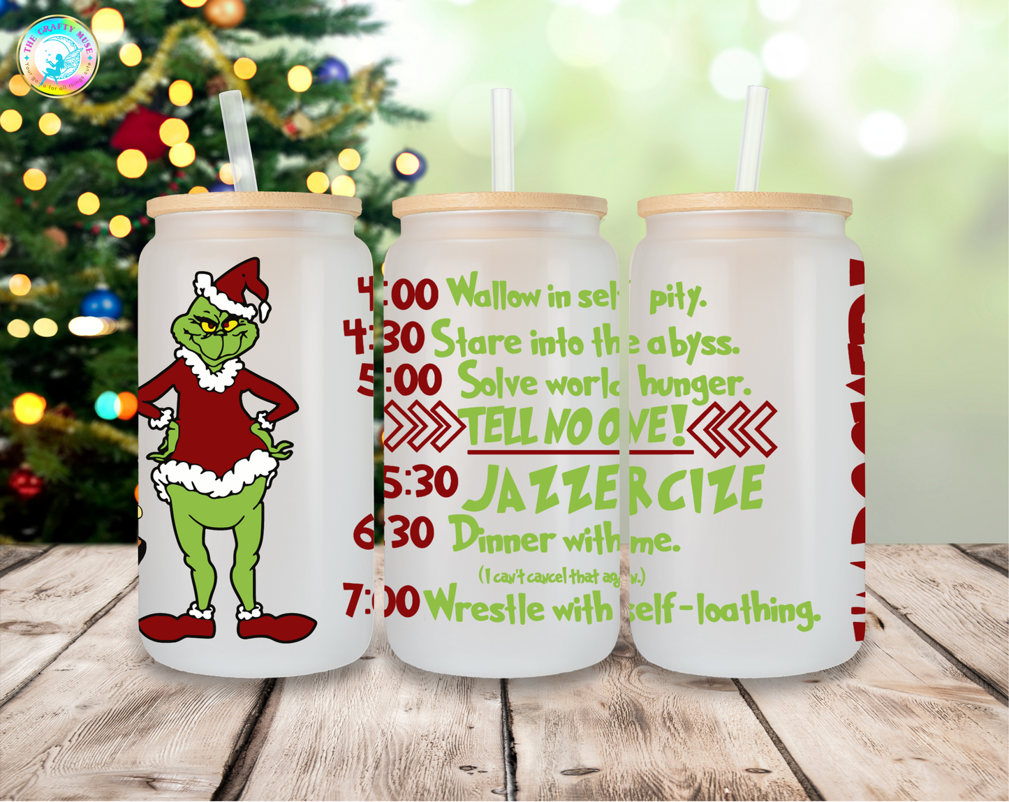 16 oz Christmas Grinch Themed Can Glass