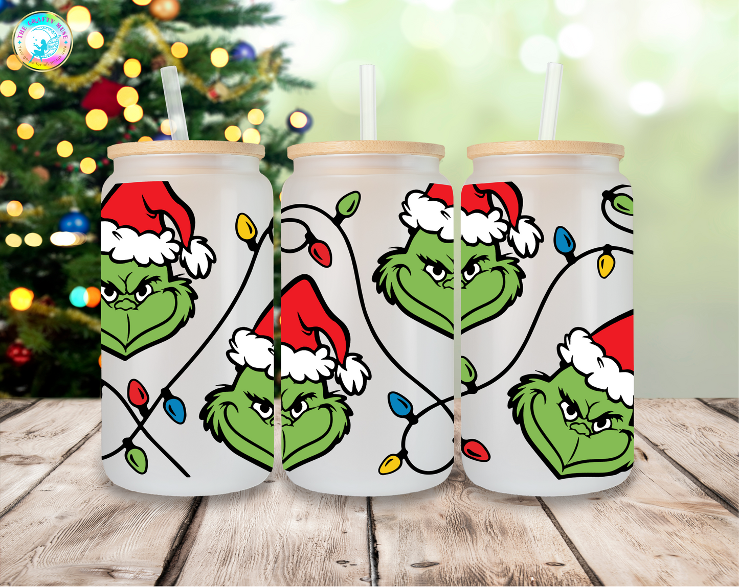 16 oz Christmas Grinch Themed Can Glass