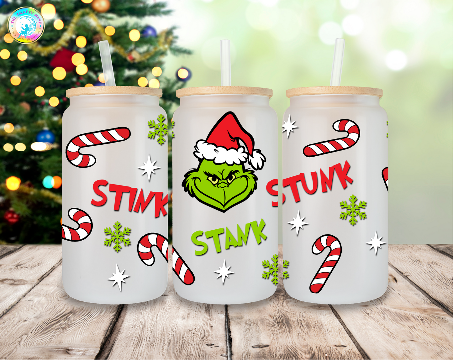 16 oz Christmas Grinch Themed Can Glass