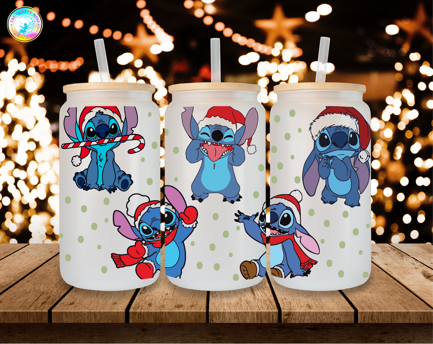 16 oz Christmas Stitch Themed Can Glass
