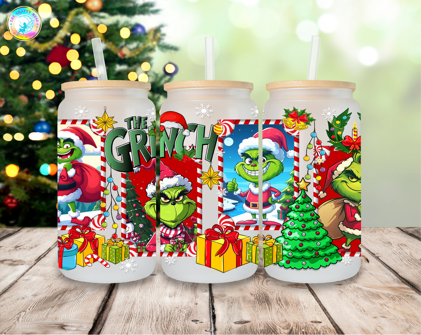 16 oz Christmas Grinch Themed Can Glass