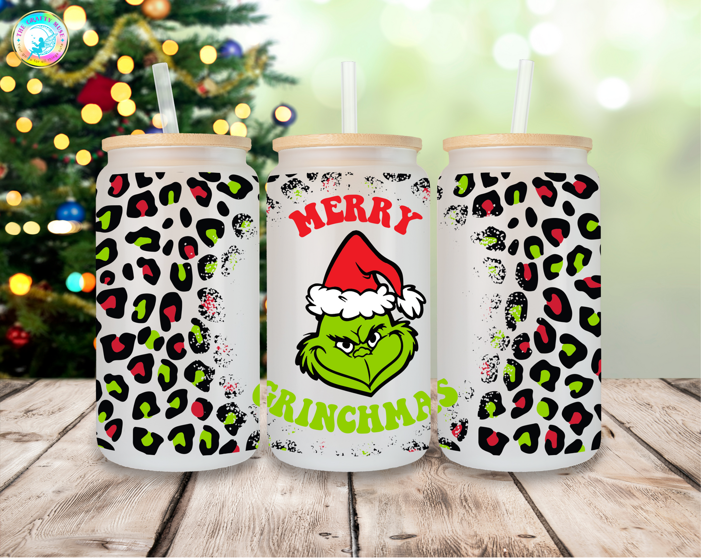 16 oz Christmas Grinch Themed Can Glass