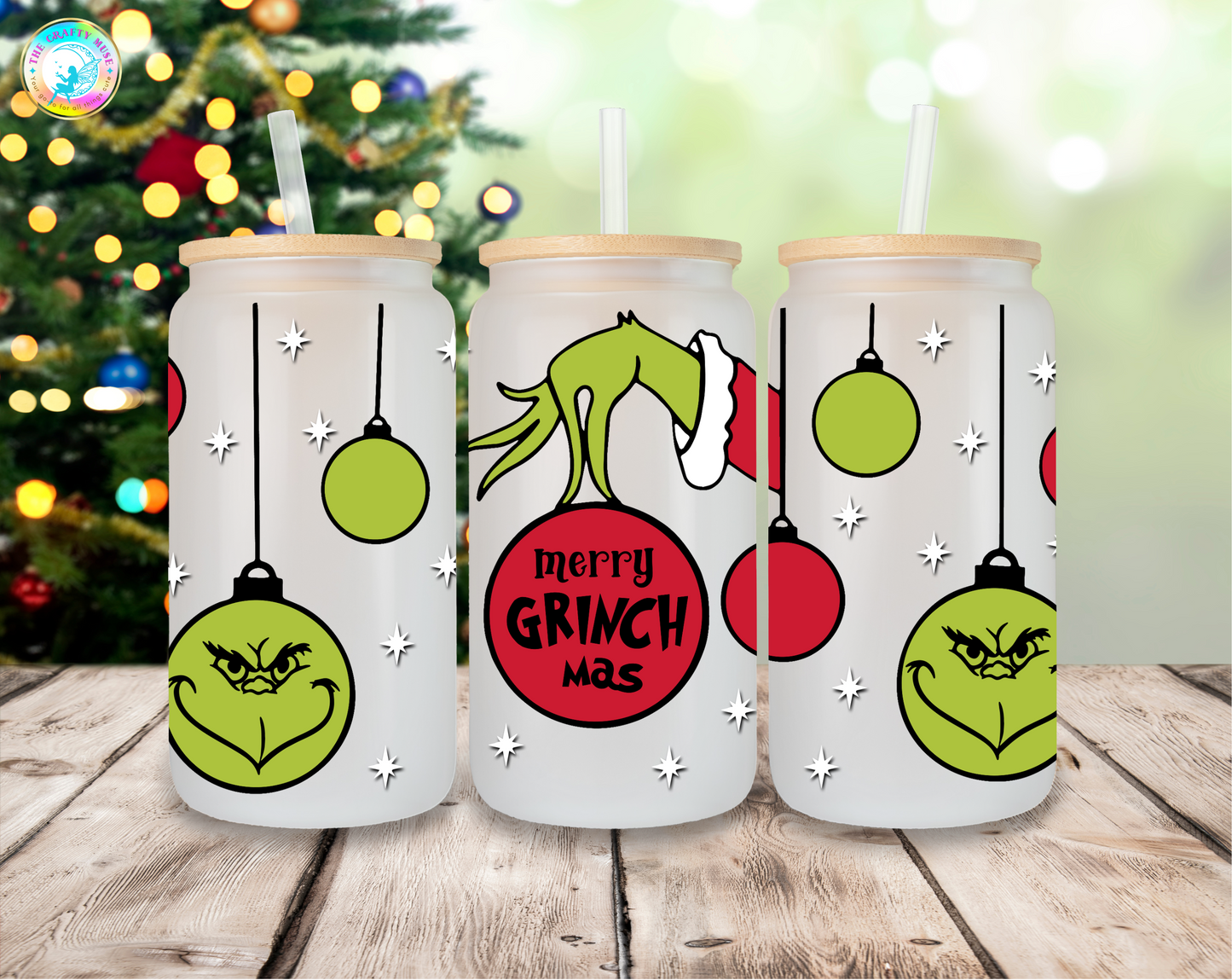 16 oz Christmas Grinch Themed Can Glass