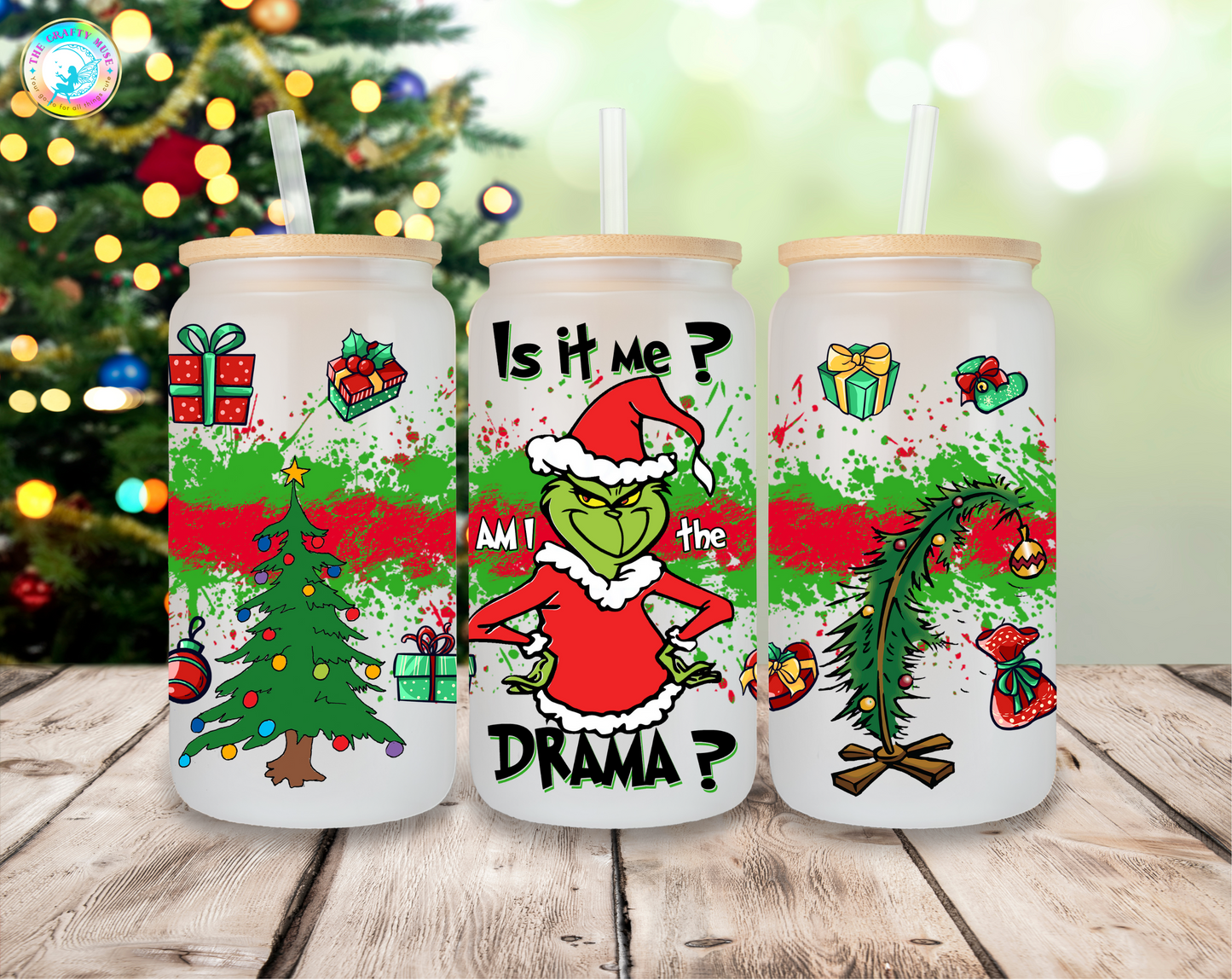 16 oz Christmas Grinch Themed Can Glass