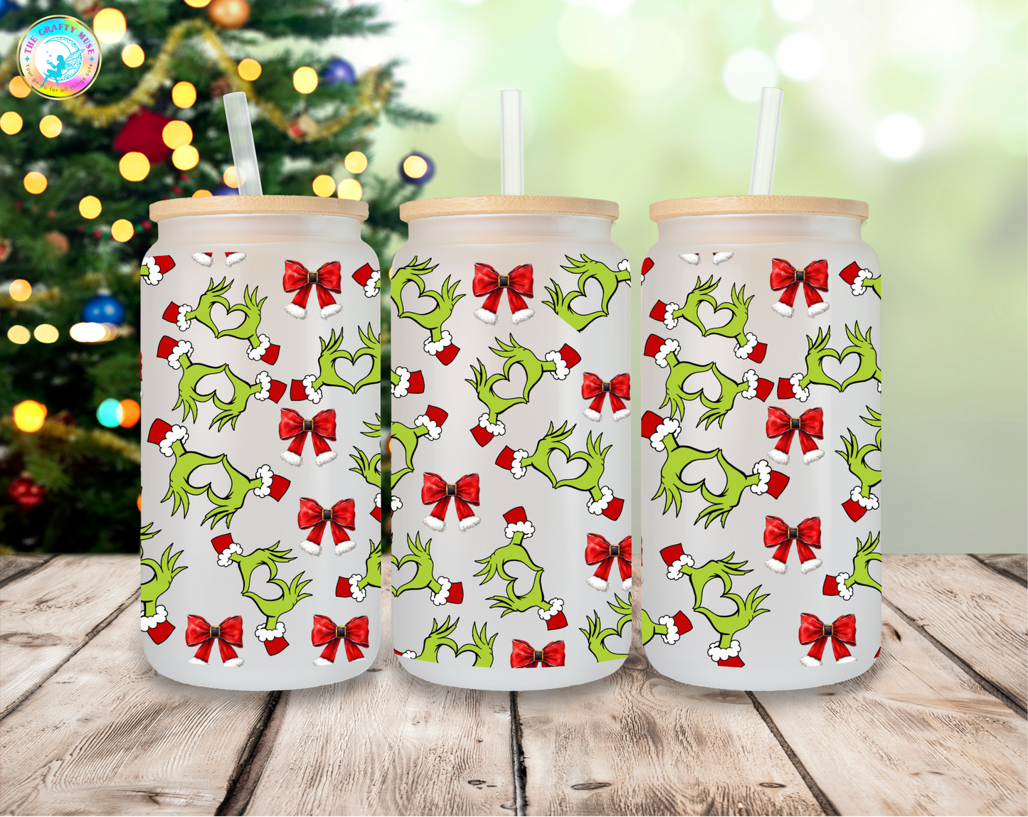 16 oz Christmas Grinch Themed Can Glass