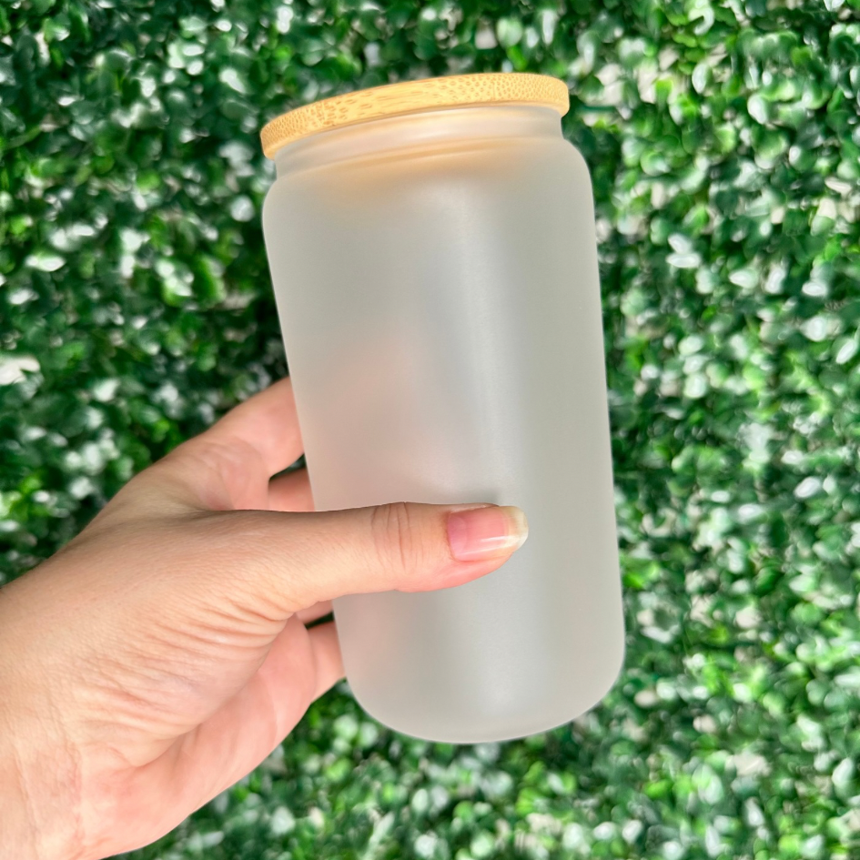 16 oz Matte Glass Can (Customizable) with Bamboo Lid & Straw