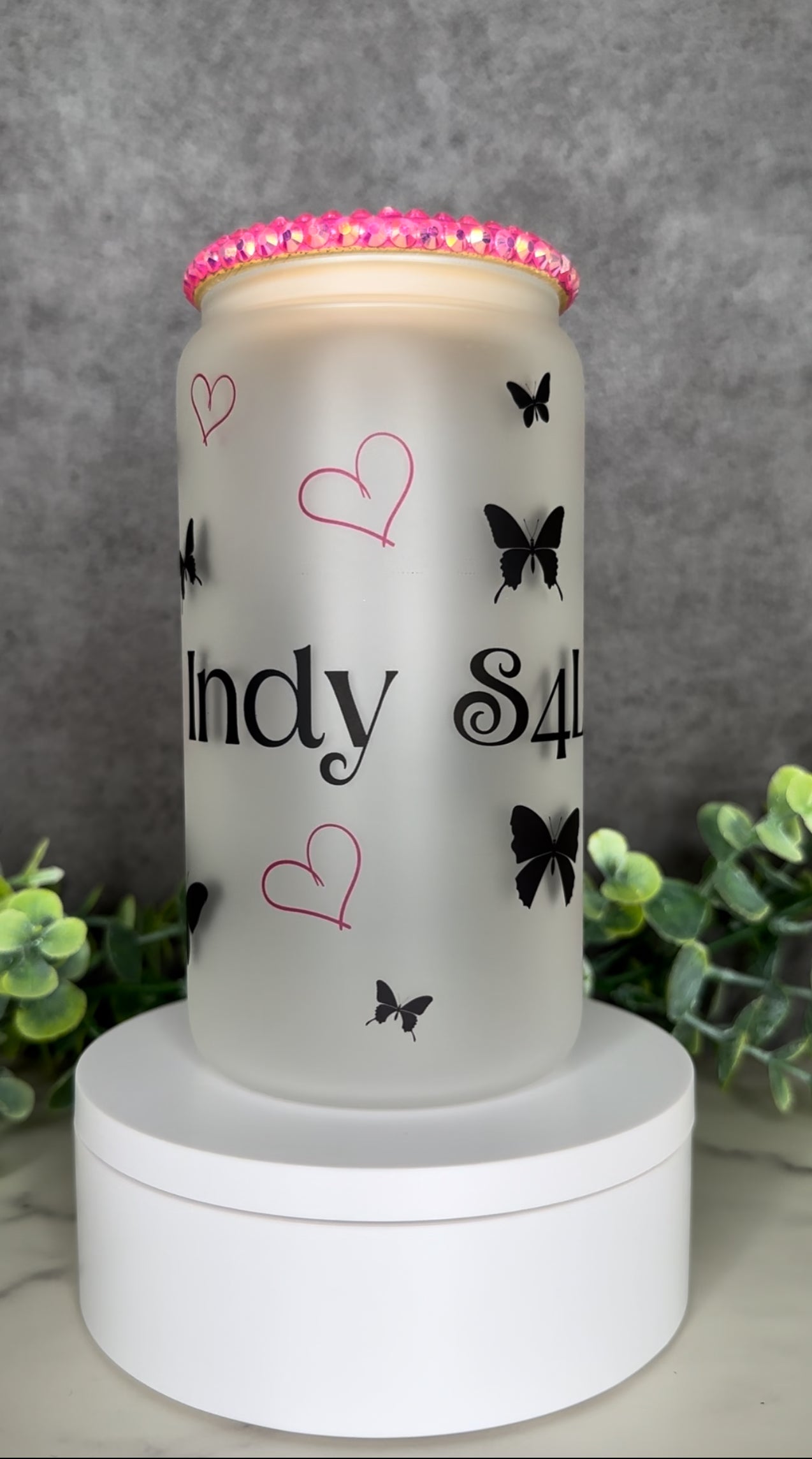 16 oz Matte Glass Can (Customizable) with Bamboo Lid & Straw