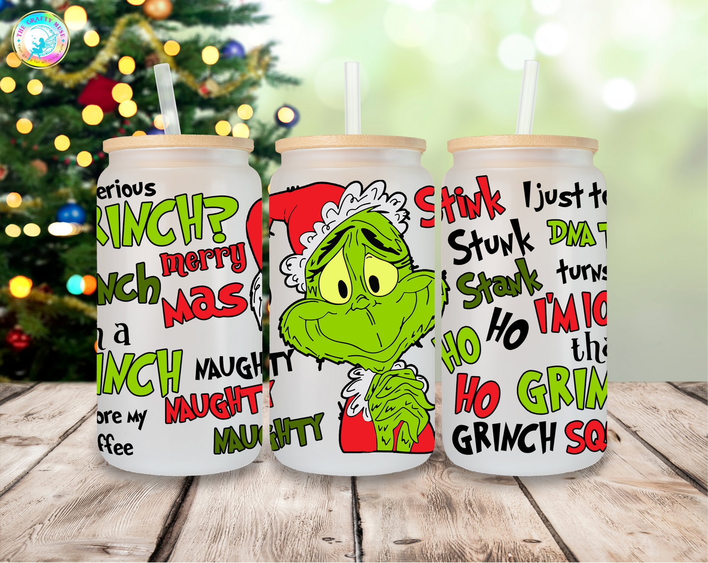 16 oz Christmas Grinch Themed Can Glass
