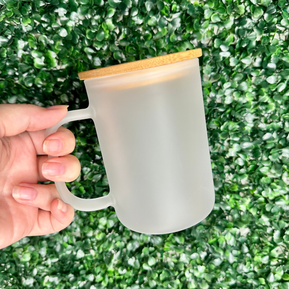 17 oz Matte Glass Mug (Customizable) with Bamboo Lid & Straw