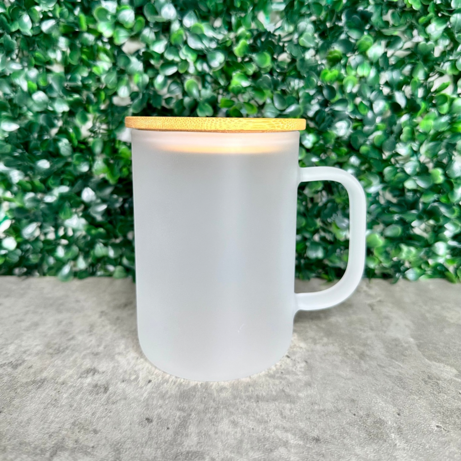 17 oz Matte Glass Mug (Customizable) with Bamboo Lid & Straw