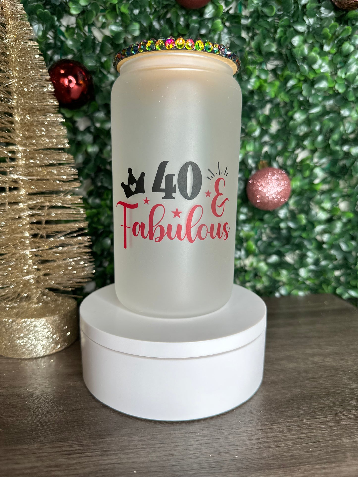16 oz Matte Glass Can (Customizable) with Bamboo Lid & Straw