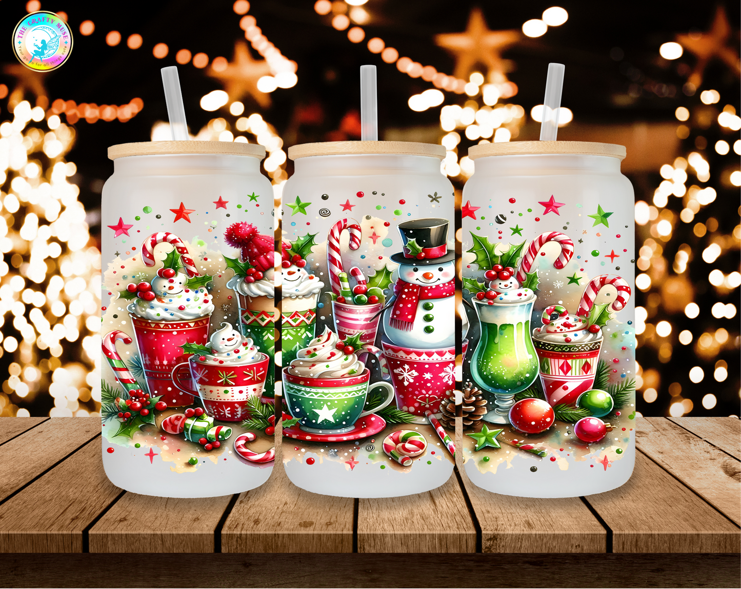 16 oz Christmas Themed Can Glass