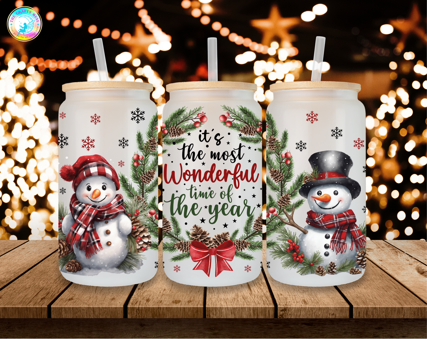 16 oz Christmas Themed Can Glass