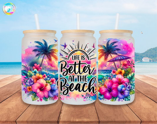 Summer Themed 16oz Matte Glass Can