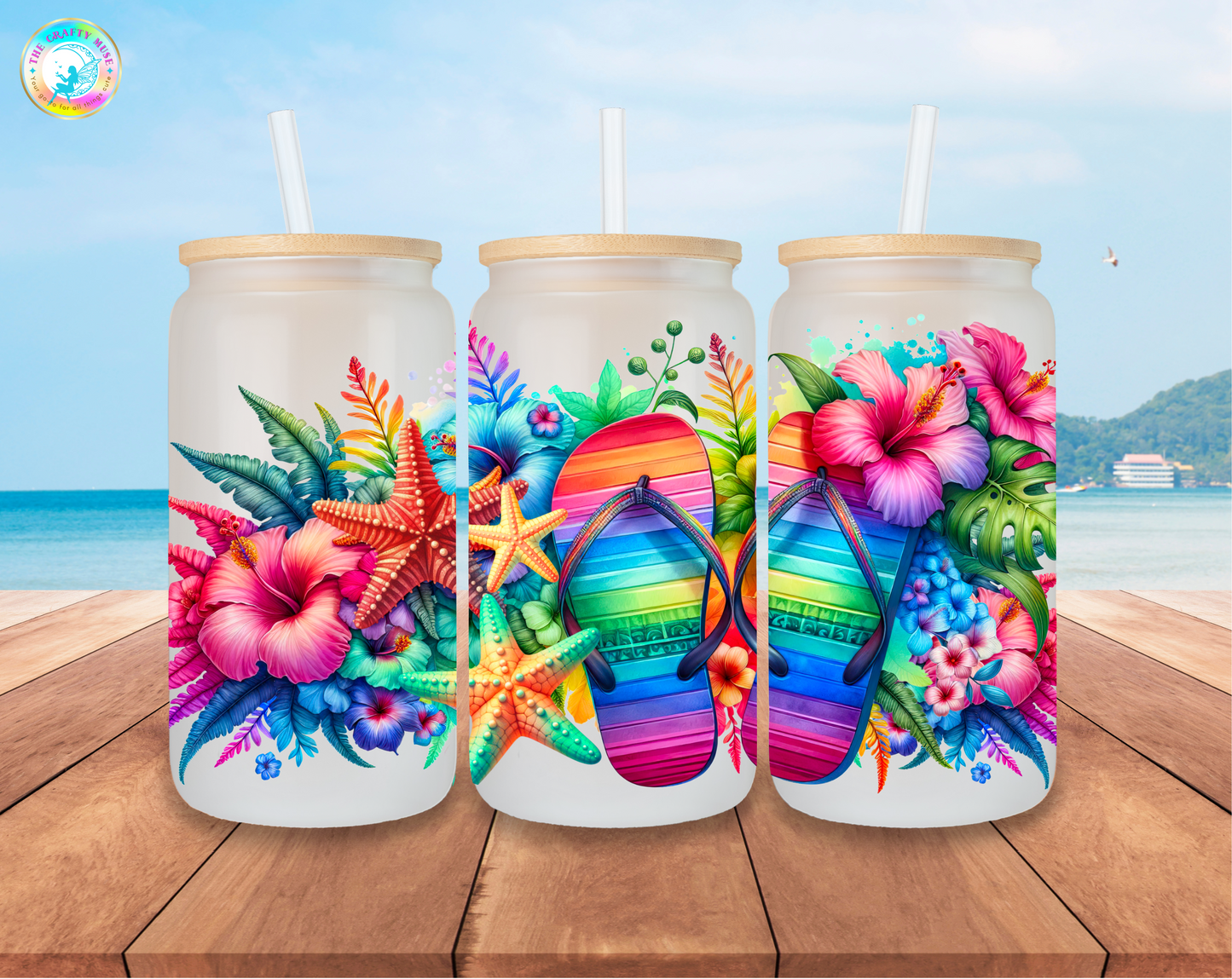 Summer Themed 16oz Matte Glass Can